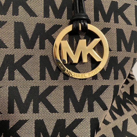 Michael Kors Jetset North South Canvas Logo Black Tan Tote - Picture 4 of 9